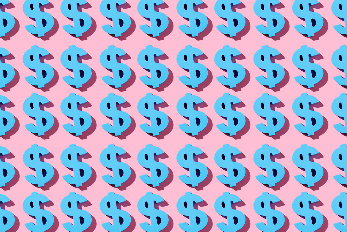 Blue dollars on pink bankground