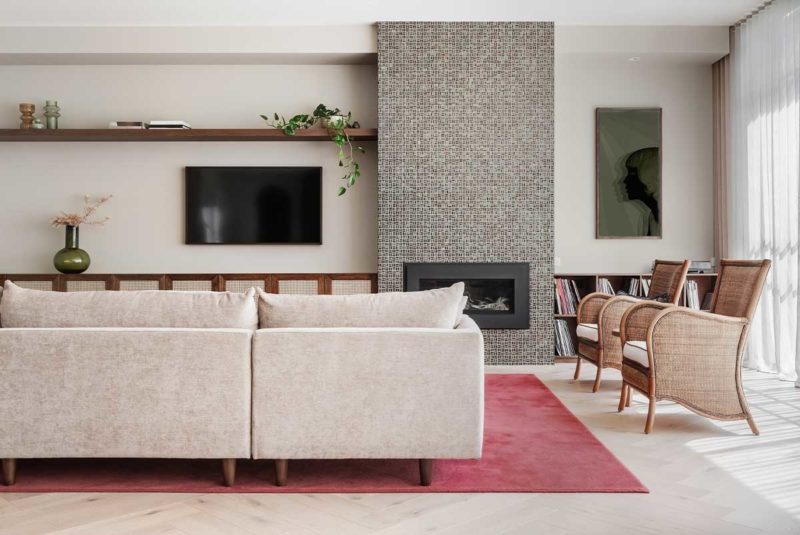 Stylish living room with fireplace